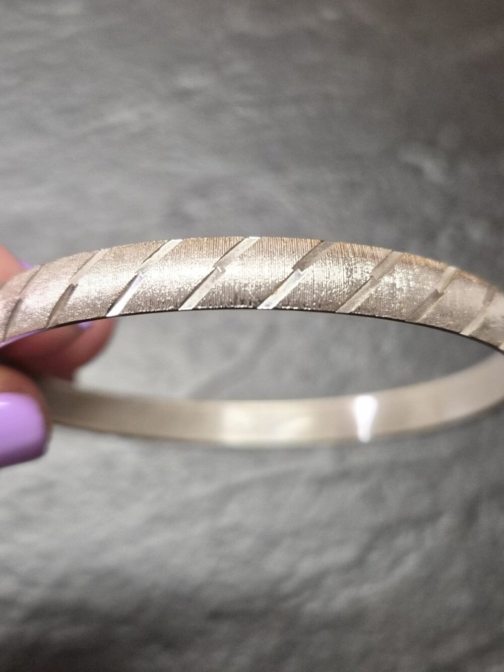 VTG Monet Diamond Cut Silver Tone Bangle Signed Size L Minimalist Mid Century